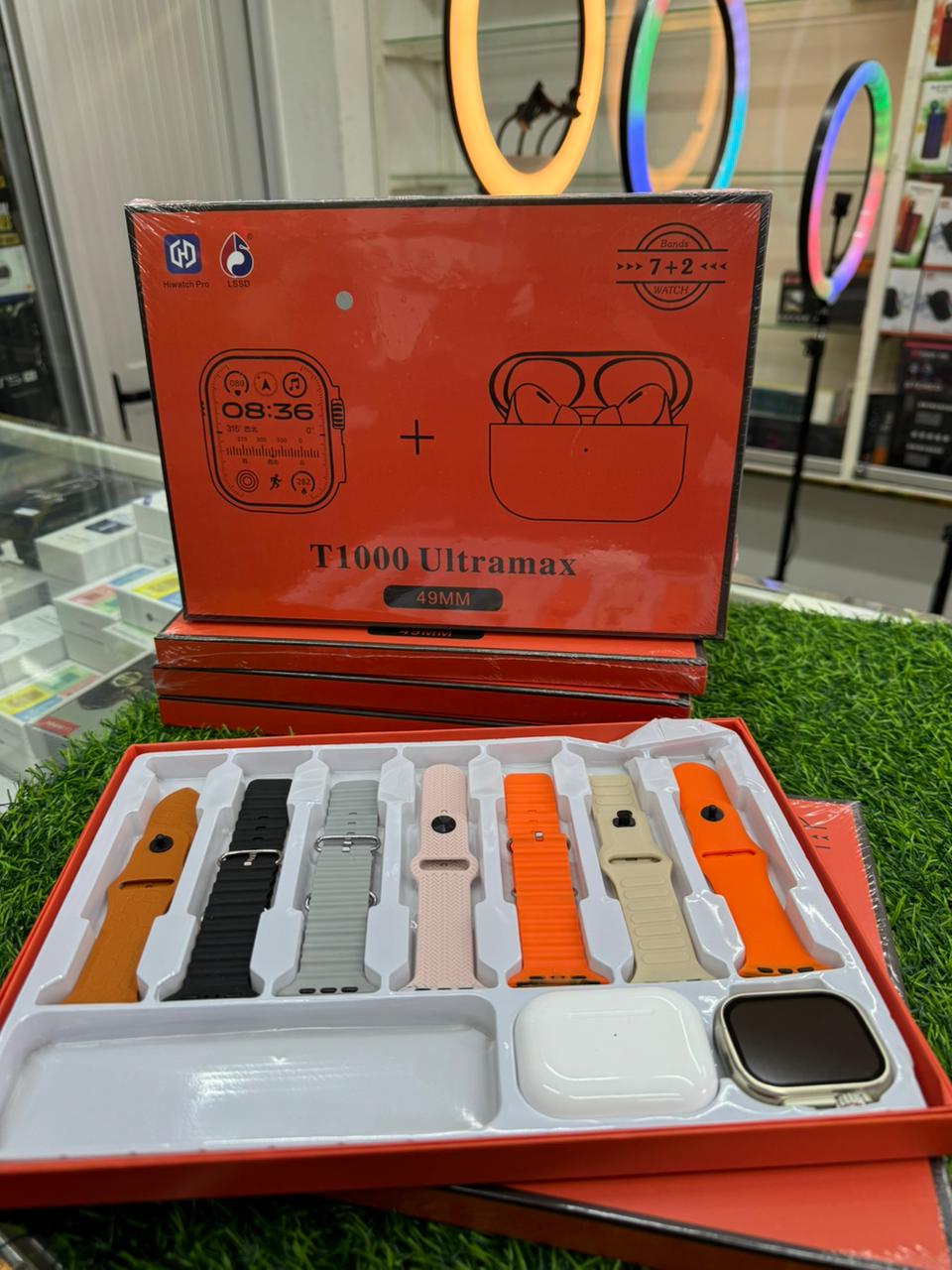 T1000 Ultramax Smartwatch + Airpods + 7 Braceletes. DZ25