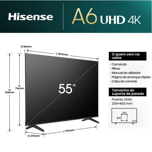 Tv Smart Hisense A6N 4K ULTRA HD 55″. SELADAS. JN26