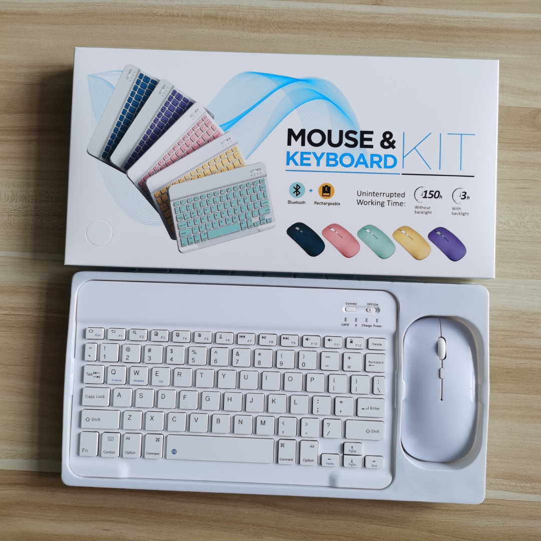 Combo Teclado e Mouse Bluetooth Slim Recarregável – Para Tablet, iPad e PC. SELADOS. AB26