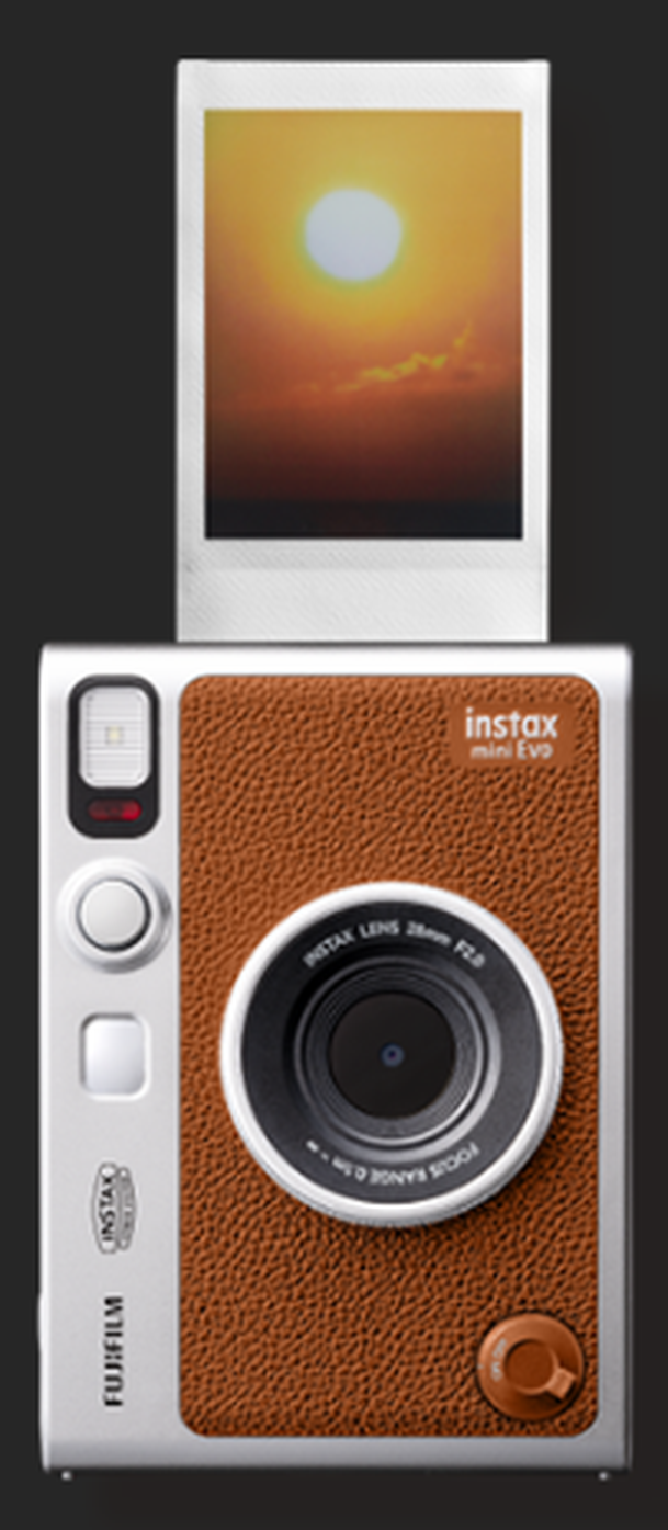 Fujifilm Instax Mini Evo Brown – Câmara Híbrida Instantânea + Combo Mini Sheets